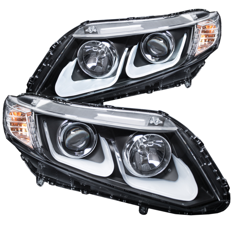 ANZO 2012-2015 Honda Civic Projector Headlights w/ U-Bar Black - 121479