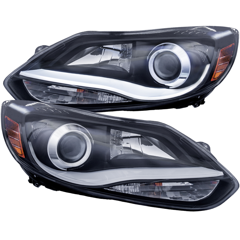 ANZO 2012-2014 Ford Focus Projector Headlights w/ Plank Style Design Black - 121490