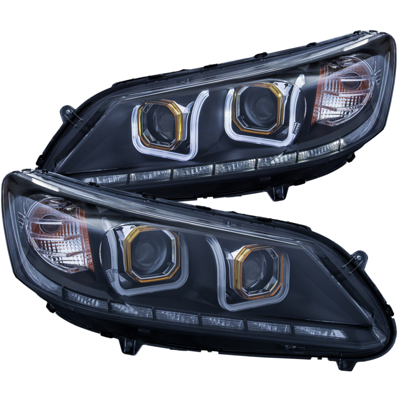 ANZO 2013-2015 Honda Accord Projector Headlights w/ U-Bar Black - 121492