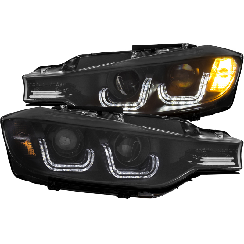 ANZO 2012-2015 BMW 3 Series Projector Headlights w/ U-Bar Black (HID Compatible) - 121506