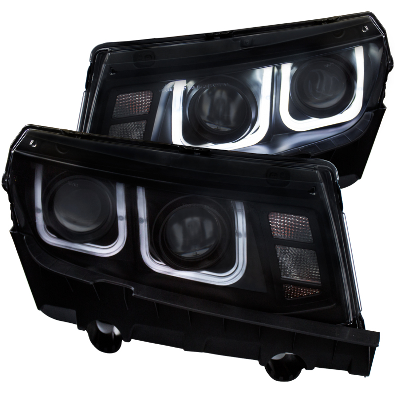 ANZO 2014-2015 Chevrolet Camaro Projector Headlights w/ U-Bar Black - 121508