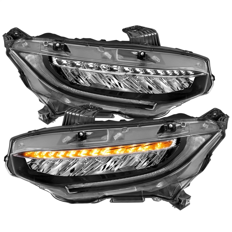 ANZO 16-17 Honda Civic Projector Headlights Plank Style Black w/Amber/Sequential Turn Signal - 121527