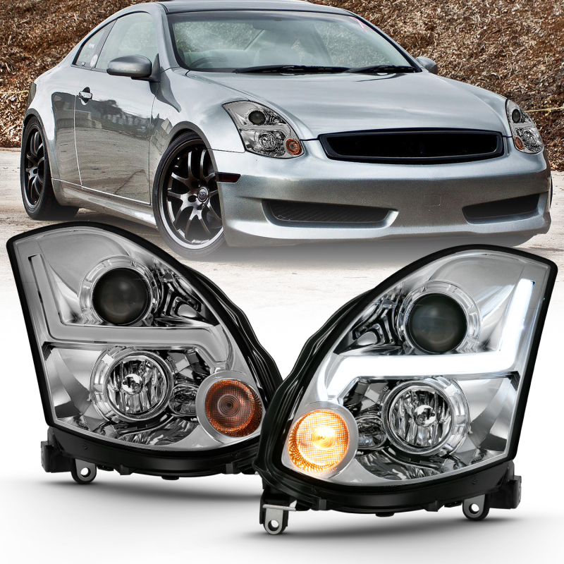 ANZO 2003-2007 Infiniti G35 Projector Headlight Plank Style Black (HID Compatible, No HID Kit ) - 121557