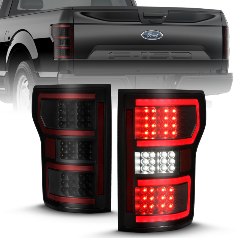ANZO 18-19 Ford F-150 LED Taillight Black Housing Clear Lens Red Light Bar W/Sequential - 311314