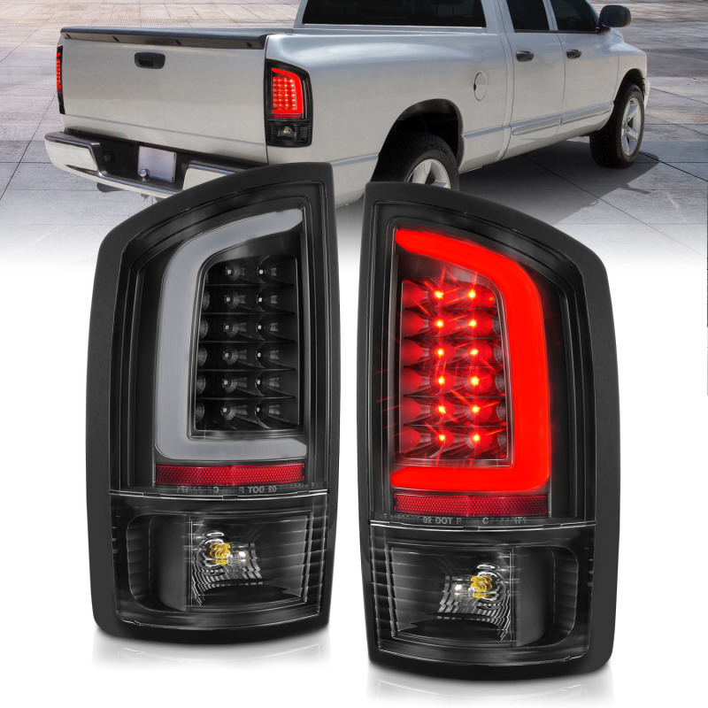 ANZO 2002-2006 Dodge  Ram 1500 LED Tail Lights w/ Light Bar Black Housing Clear Lens - 311368