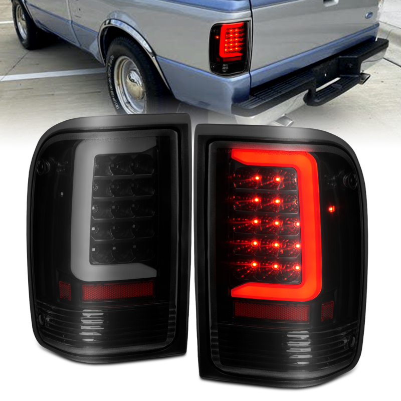 ANZO 1993-1997 Ford  Ranger LED Tail Lights w/ Light Bar Black Housing Clear Lens - 311360