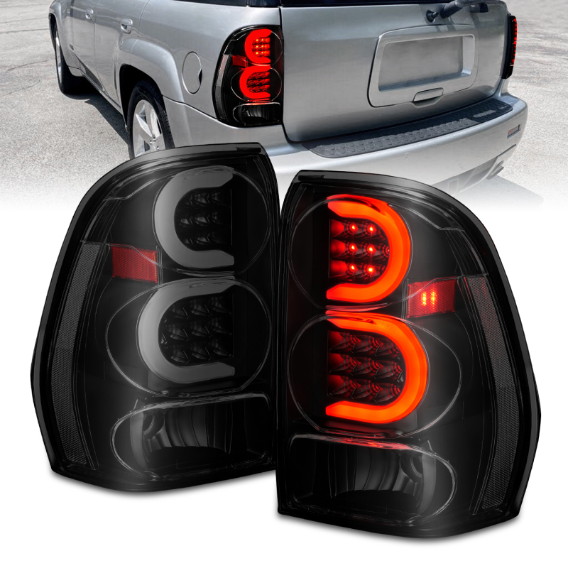 ANZO 2002-2009 Chevrolet Trailblazer LED Tail Lights w/ Light Bar Black Housing Smoke Lens - 311372