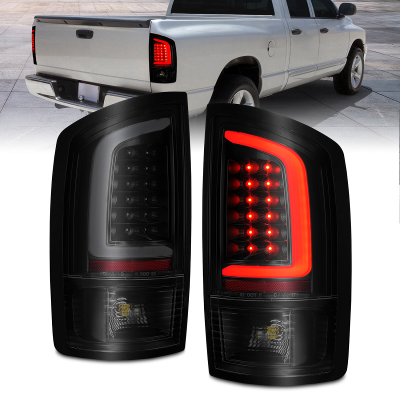 ANZO 2002-2006 Dodge  Ram 1500 LED Tail Lights w/ Light Bar Black Housing Smoke Lens - 311369