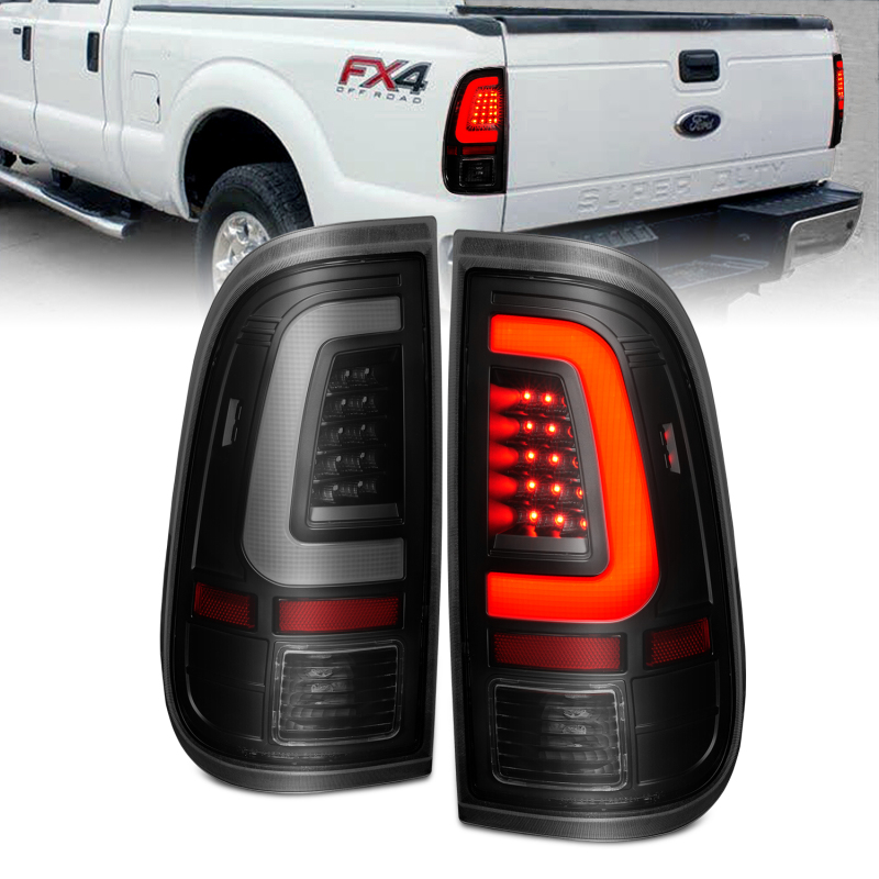 ANZO 2008-2016 Ford  F-250  LED Tail w/ Lights Bar Black Housing Smoke Lens - 311379