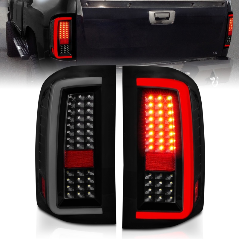 ANZO 2007-2013 Chevrolet Silverado1500/ 2500/ 3500 LED Tail Lights w/ Light Bar Black Housing Smoke - 311381