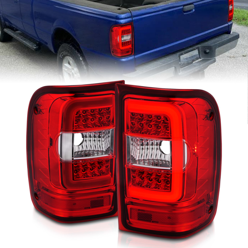 ANZO 2001-2011 Ford  Ranger LED Tail Lights w/ Light Bar Chrome Housing Red/Clear Lens - 311393