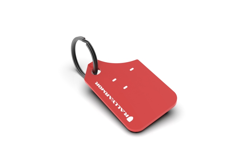 Rally Armor Mini UR Mud Flap Keychain - Red w/ White Logo - RAKEYCHNRED