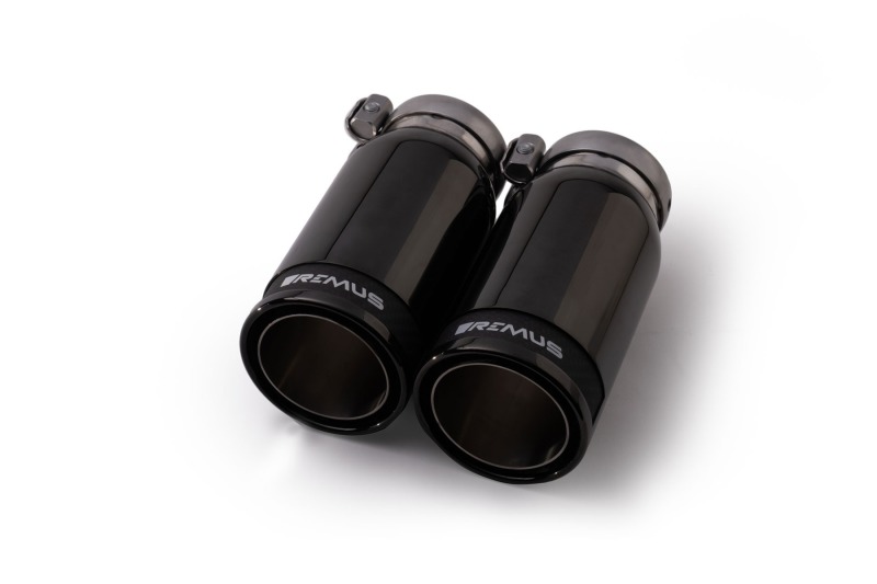 Remus Stainless Steel 84mm Straight Black Chrome w/Carbon Insert Tail Pipe Set (Pair) - 0046 83CBR