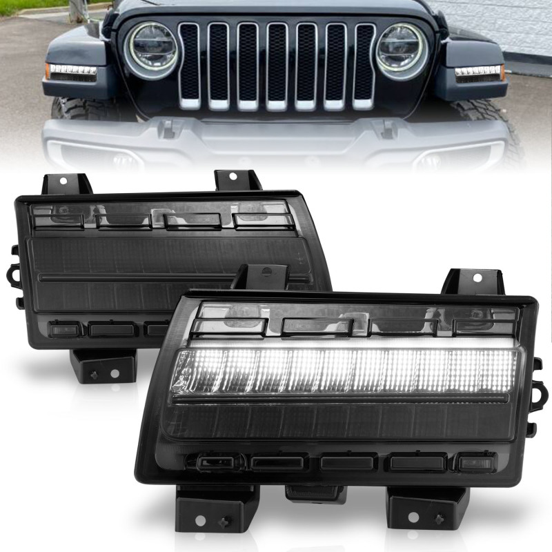 ANZO 2018-2021 Jeep Wrangler LED Side Markers Chrome Housing Smoke Lens w/ Seq. Signal Low Config - 511087