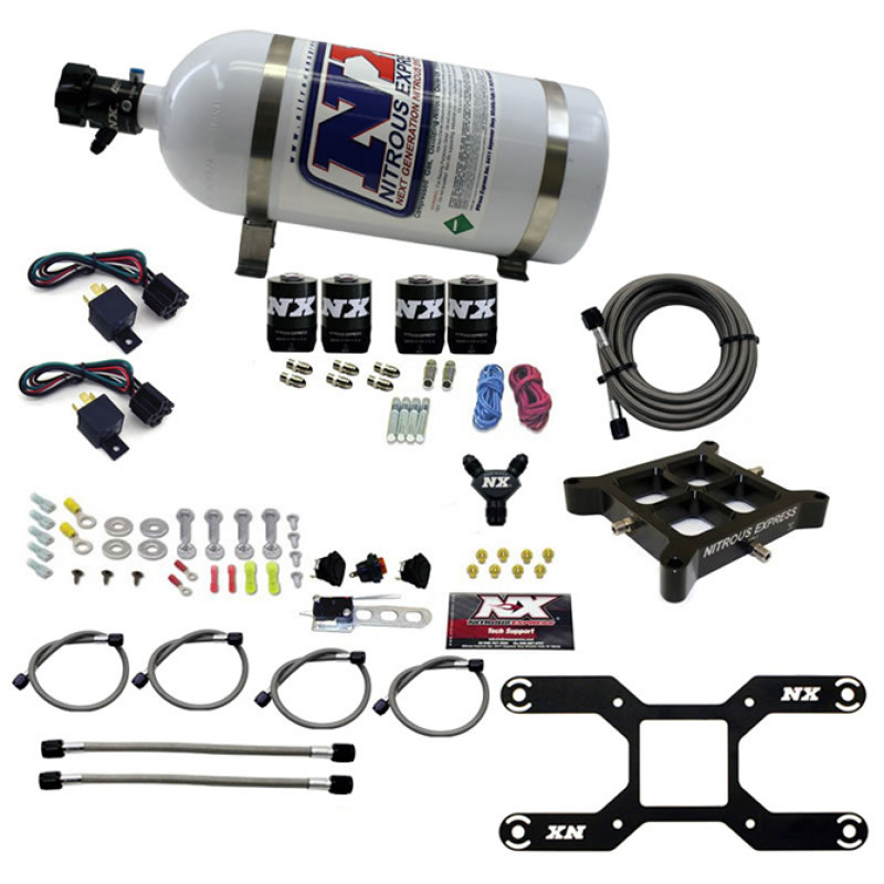 Nitrous Express 4150 Dual Stage Billet Crossbar Nitrous Kit (50-300 & 100-500HP) w/10lb Bottle - 66042-10