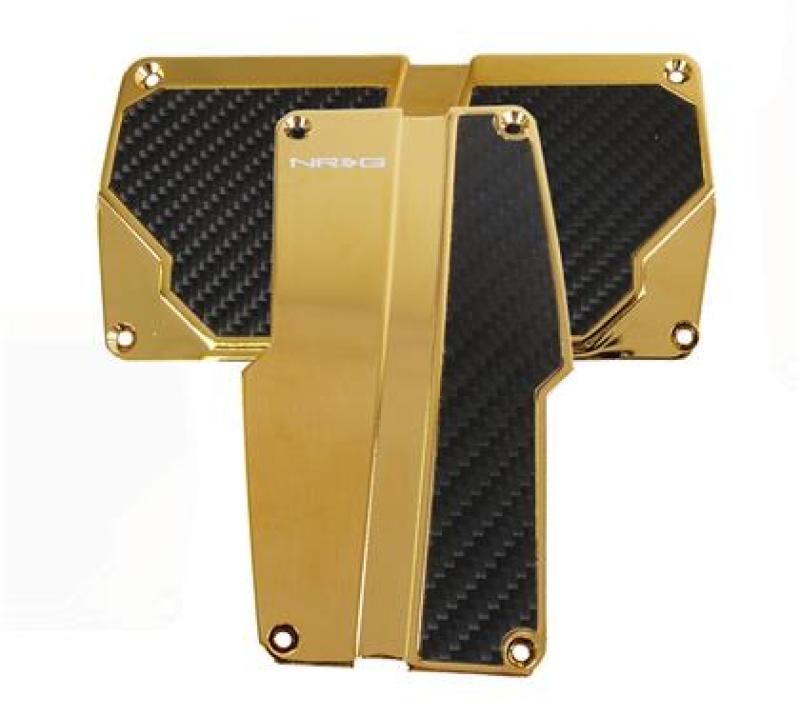 NRG Brushed Aluminum Sport Pedal A/T - Chrome Gold w/Black Carbon - PDL-150CG