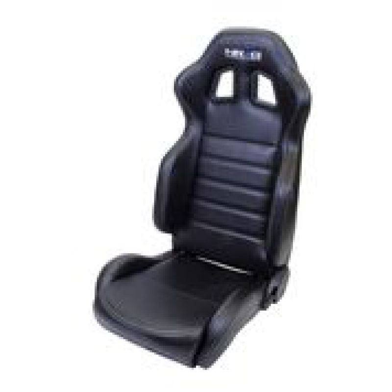NRG Reclinable Sport Seats (Pair) PVC Leather w/NRG Logo - Black w/White Stitching - RSC-208L/R