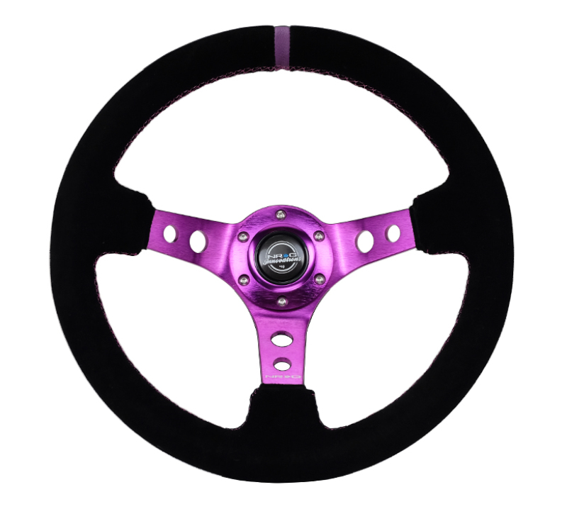 NRG Reinforced Steering Wheel (350mm / 3in. Deep) Black Suede w/Purple Center & Purple Stitching - RST-006S-PP