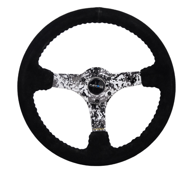 NRG Reinforced Steering Wheel (350mm / 3in. Deep) Blk Suede w/Hydrodipped Digi-Camo Spokes - RST-036DC-S