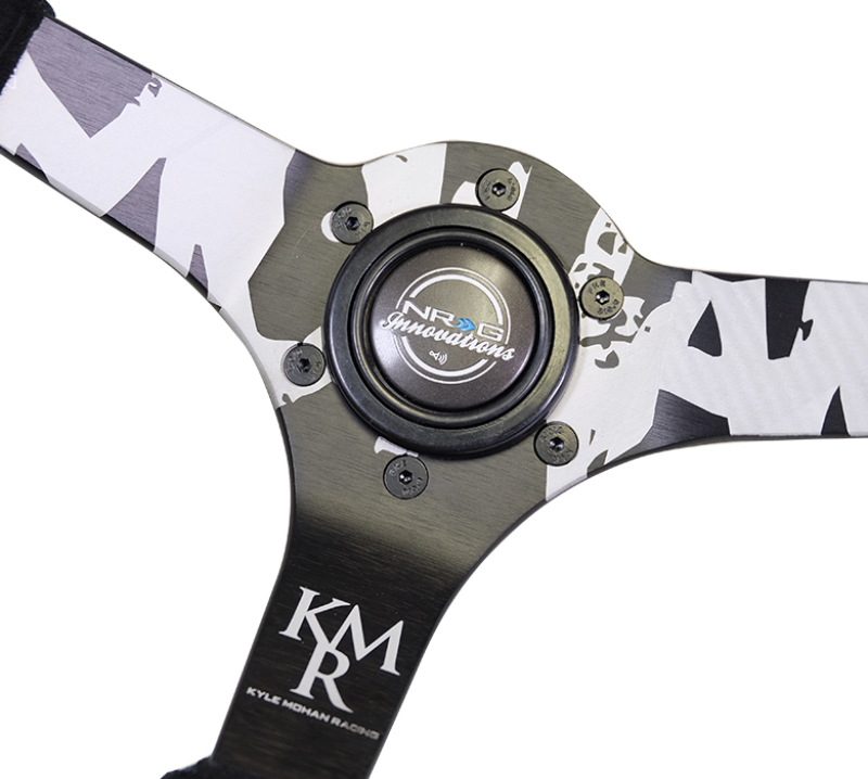 NRG Reinforced Steering Wheel (350mm / 3in. Deep) Blk Suede w/Color Stitch (Kyle Mohan Edition) - RST-036MB-S-KMR