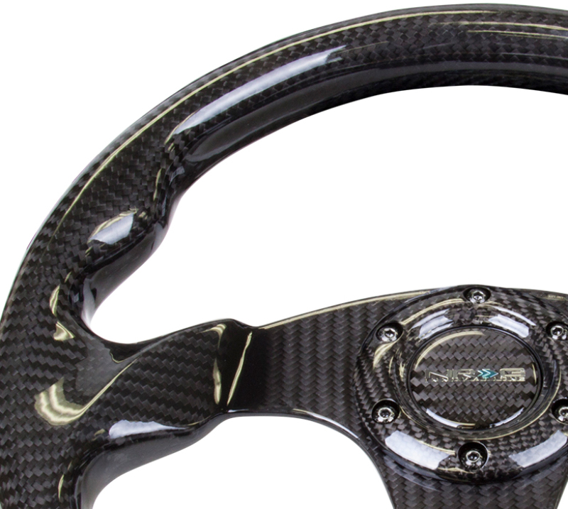 NRG Carbon Fiber Steering Wheel (320mm) Flat Bottom w/Shiny Black Carbon - ST-009CF/BK