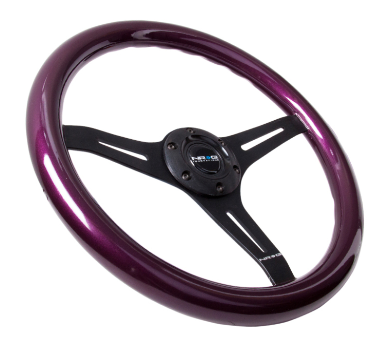 NRG Classic Wood Grain Steering Wheel (350mm) Purple Pearl/Flake Paint w/Black 3-Spoke Center - ST-015BK-PP