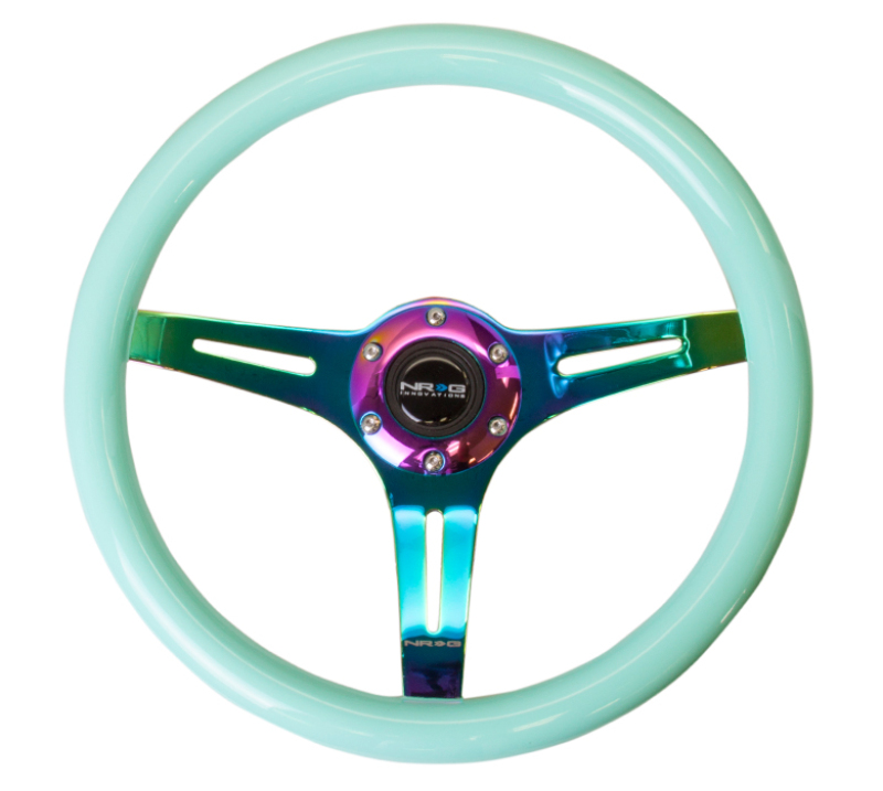 NRG Classic Wood Grain Steering Wheel (350mm) Minty Fresh Color w/Neochrome 3-Spoke Center - ST-015MC-MF