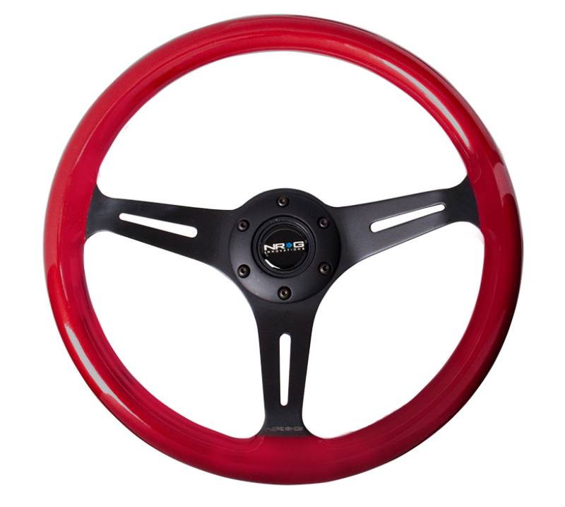 NRG Classic Wood Grain Steering Wheel (350mm) Red Pearl/Flake Paint w/Black 3-Spoke Center - ST-015BK-RD