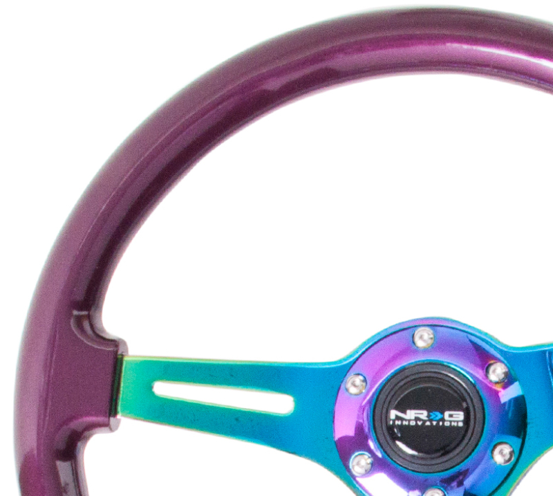 NRG Classic Wood Grain Steering Wheel (350mm) Purple Pearl Paint w/Neochrome 3-Spoke Center - ST-015MC-PP