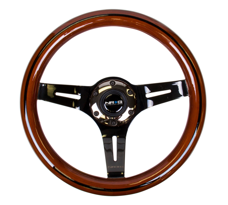 NRG Classic Wood Grain Steering Wheel (310mm) Dark Wood & Black Line Inlay w/Blk Chrome 3-Spoke Ctr. - ST-310BRB-BK