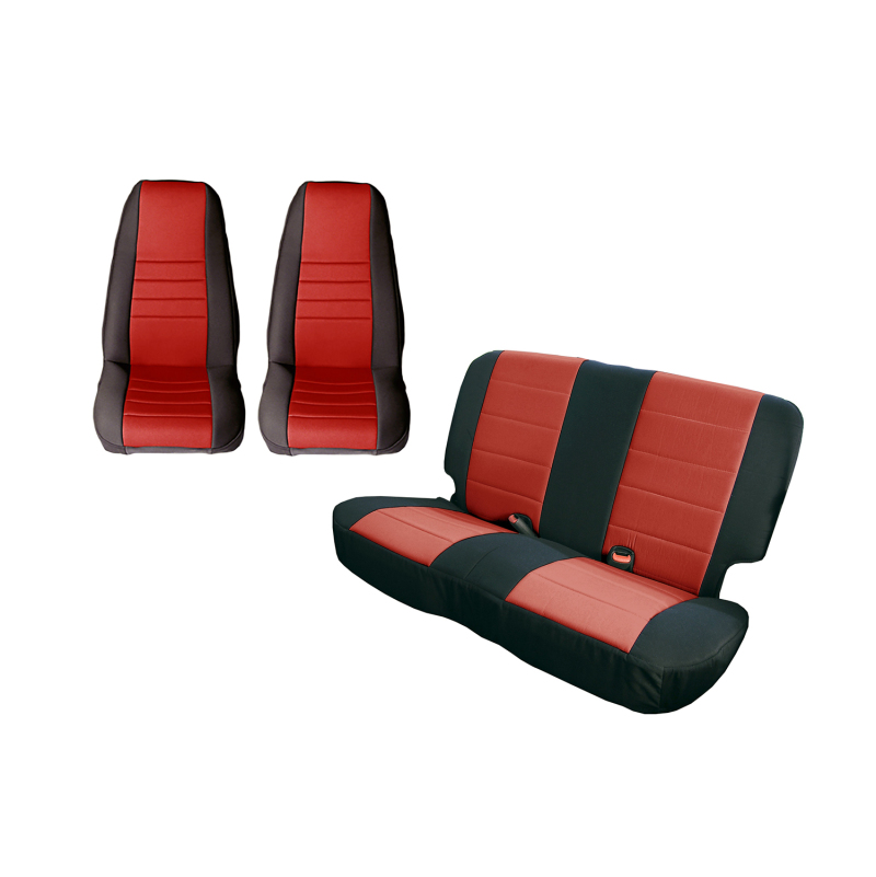 Rugged Ridge Seat Cover Kit Black/Red 80-90 Jeep CJ/YJ - 13290.53