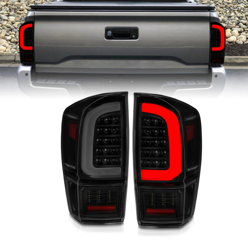 ANZO 16-21 Toyota Tacoma LED Tail Lights - w/ Light Bar Sequential Black Housing & Smoke Lens - 311401
