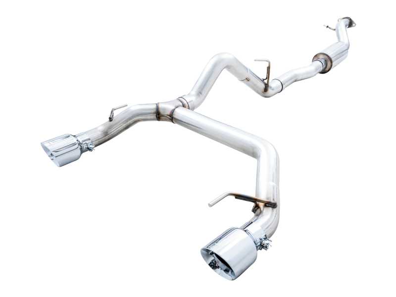 AWE Tuning 2021+ Ford Bronco 0FG Dual Rear Exit Exhaust w/Chrome Silver Tips & Bash Guard - 3015-32456