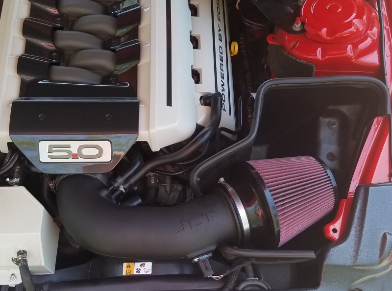 JLT 15-17 Ford Mustang GT Black Textured Cold Air Intake Kit w/Red Filter - Tune Req - CAI-FMG-15