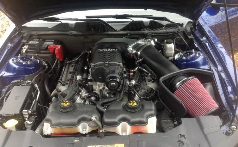 JLT 11-14 Ford Mustang GT (w/Roush/Whipple S/C) Black Textured Big Air Intake w/Red Filter -Tune Req - CAIBA-FMG-11