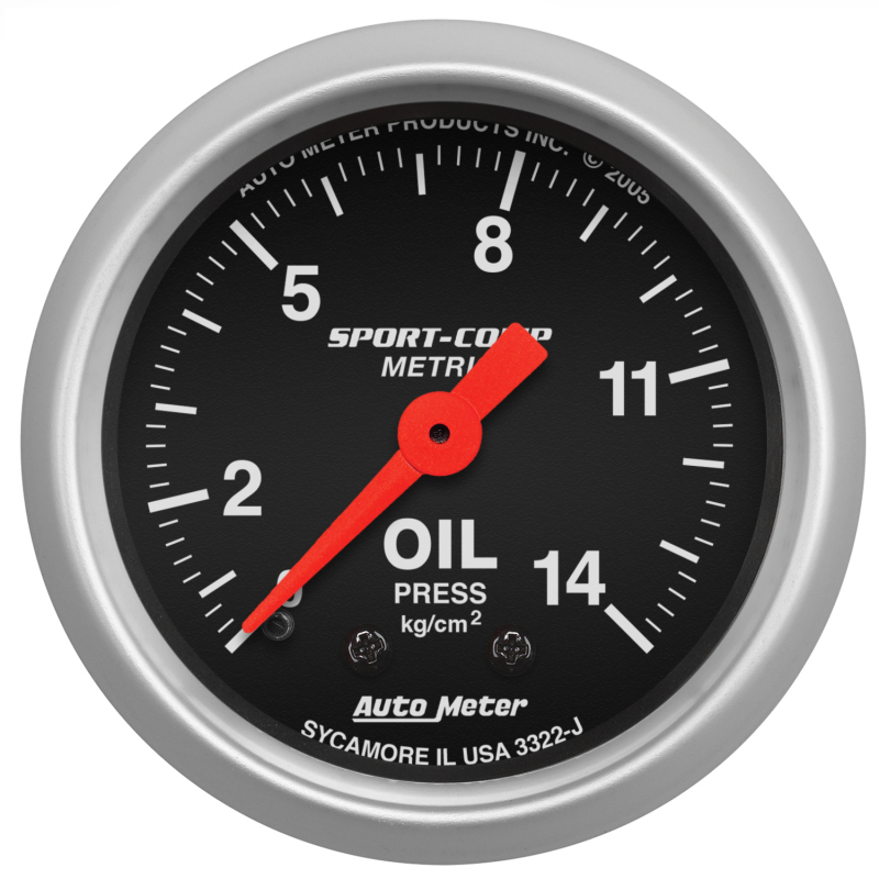 Autometer Sport Comp 52.4 mm Mechanical 0-14 Kg/ Cm2 Oil Pressure Metric Gauge - 3322-J