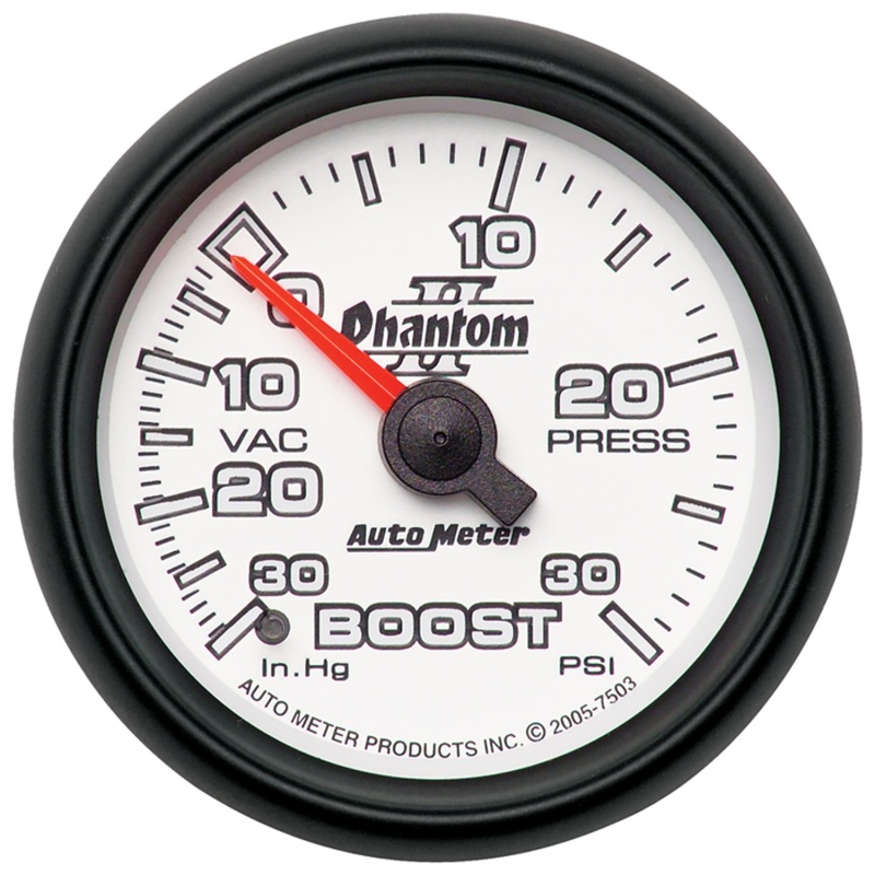 Autometer Phantom II 52.4mm Mechanical Vacuum / Boost Gauge 30 In. HG/30 PSI - 7503