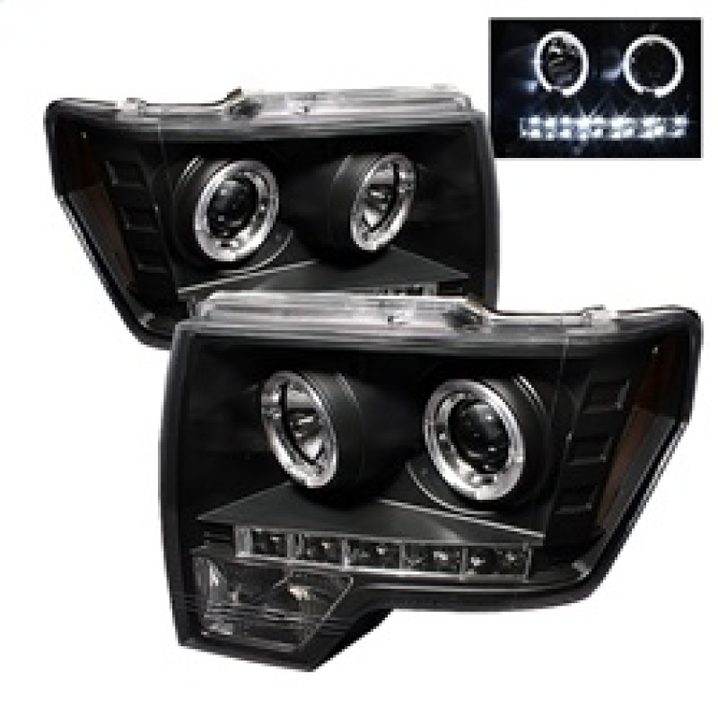 Spyder Ford F150 09-14 Projector Headlights Halogen Model- LED Halo LED Blk PRO-YD-FF15009-HL-BK - 5010230