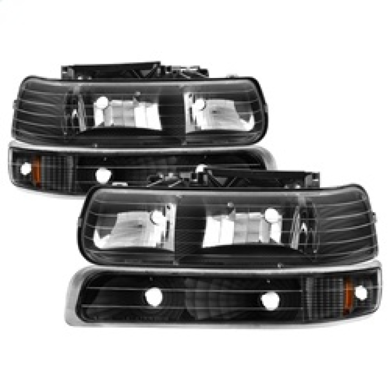 Xtune Chevy TahOE 00-06 Amber Crystal Headlights w/ Bumper Lights Black HD-JH-CSIL99-SET-AM-BK - 5064219