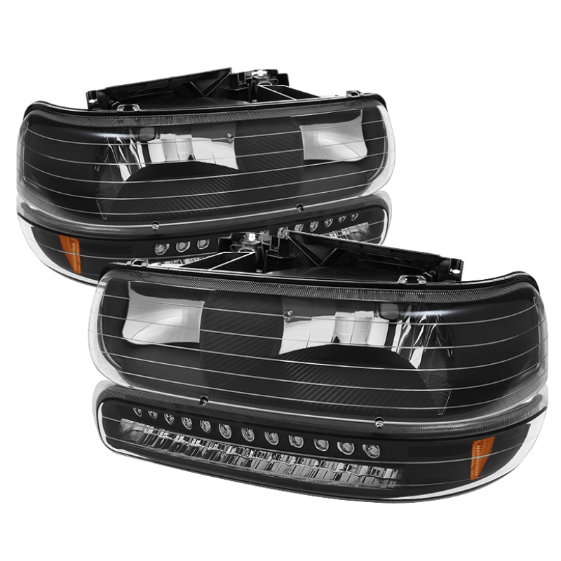 Xtune Chevy TahOE 00-06 Headlights w/ LED Bumper Lights Amber Black HD-JH-CSIL99-LED-SET-BK - 5069467