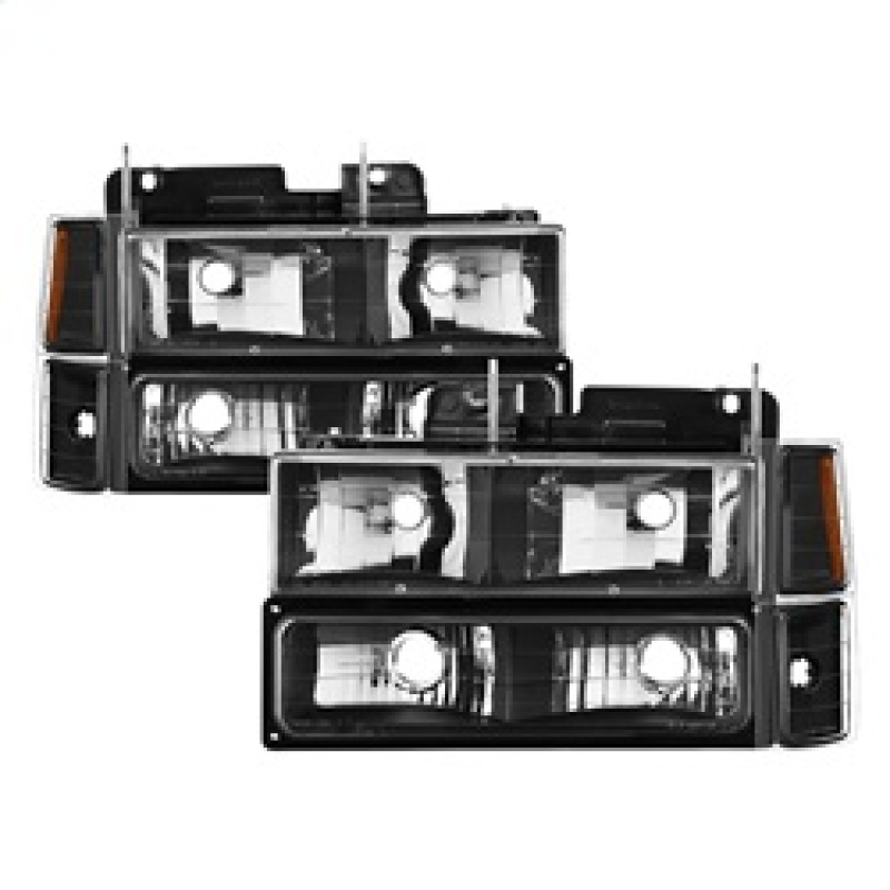 Xtune Chevy Suburban 94-98 Headlights w/ Corner & Parking Lights 8pcs Black HD-JH-CCK88-AM-BK-SET - 5072221