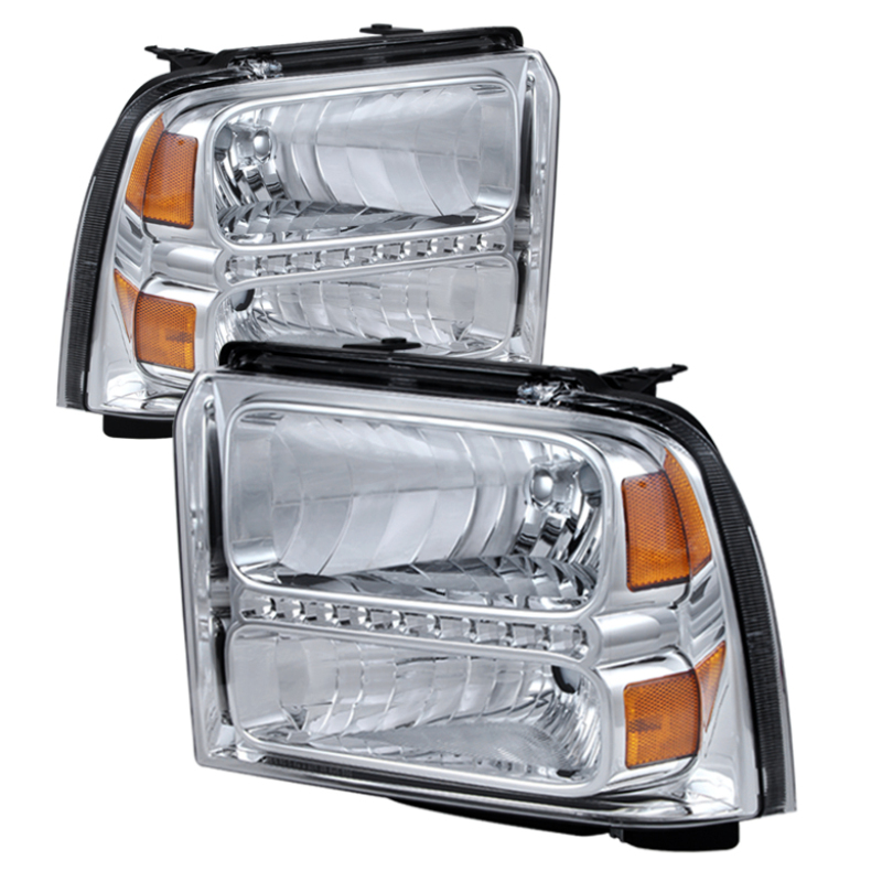 Xtune Ford F250/350/450 Super Duty 05-07 Crystal Headlights w/ LED Chrome HD-JH-FS05-LED-C - 9026973