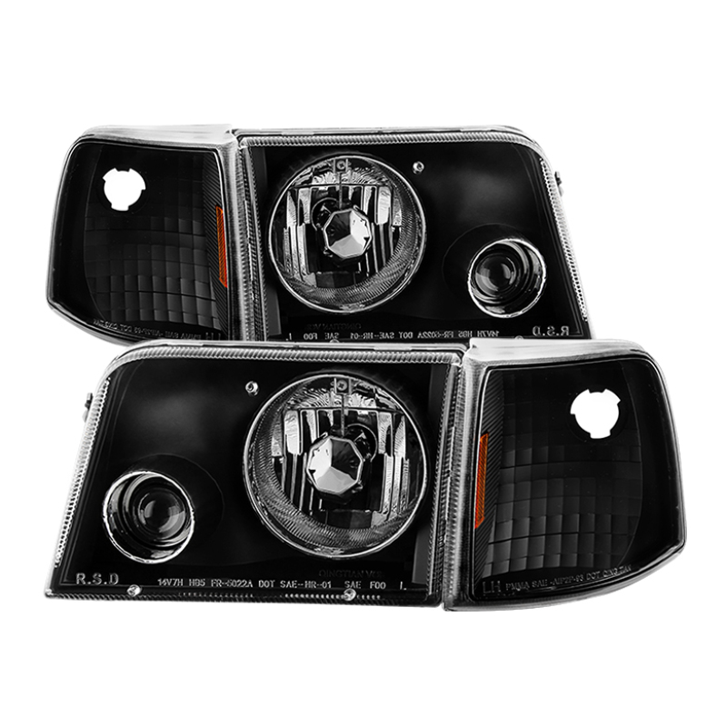 Xtune Ford Ranger 93-97 Projector Headlights w/ Corner Lights Black PRO-JH-FR93-SET-BK - 9029387