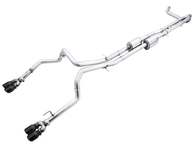 AWE Tuning 4th Gen GM 1500 6.2L 0FG Catback Split Rear Exit (w/ Bumper Cutouts) - Quad Diamond Tips - 3015-43204