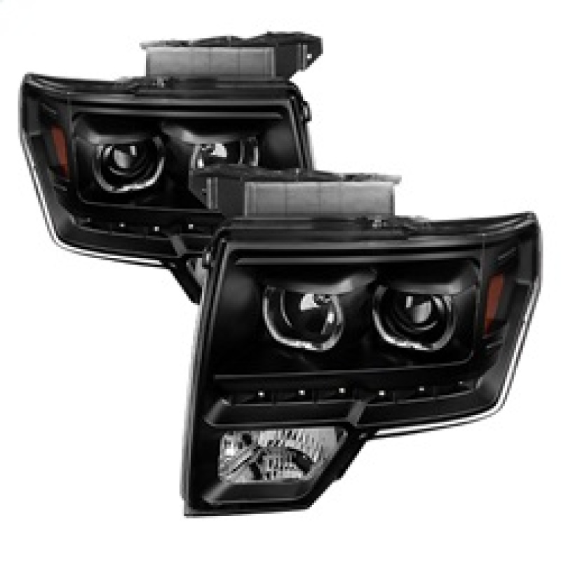 Xtune Ford F150 09-14 Projector Headlights Halogen Model Only LED Halo Black PRO-JH-FF15009-CFB-BK - 9032226