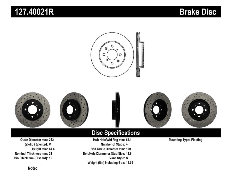 StopTech 90-01 Acura Integra (exc. Type R) / 01-05 Honda Civic / 07+ Honda Fit / 93-97 Del Sol VTEC - 127.40021R