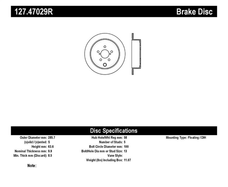 StopTech 08-10 Impreza WRX (Exc STi)/08-10 Impreza Coupe/Sedan Slotted & Drilled Right Rear Rotor - 127.47029R