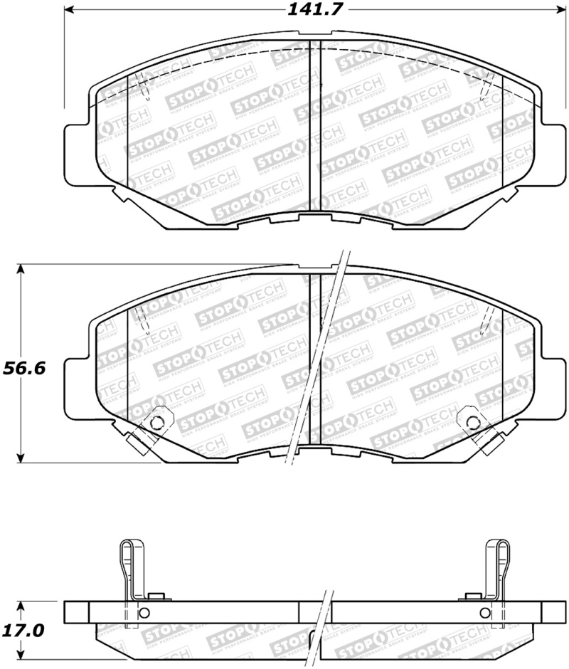 StopTech Sport Brake Pads w/Shims and Hardware - Front - 309.09142