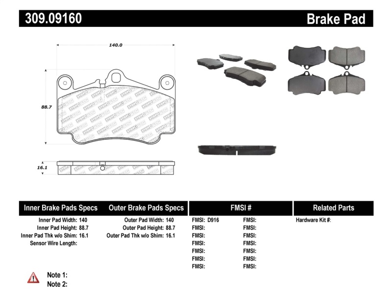 StopTech Performance Brake Pads - 309.09160