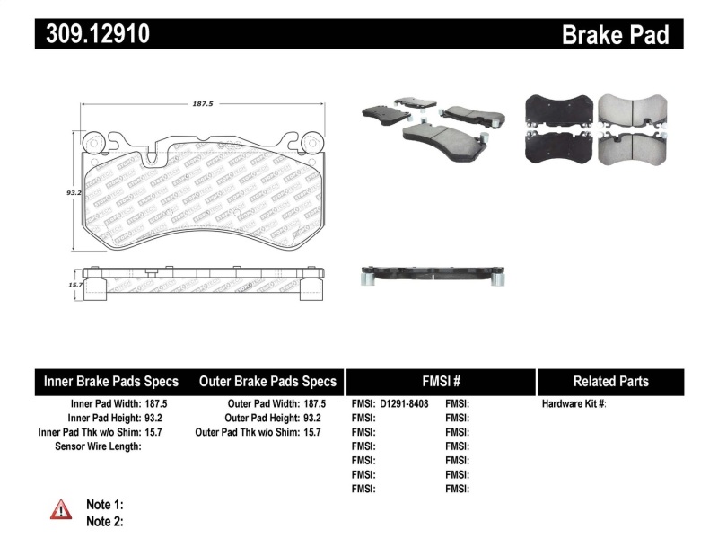 StopTech Mercedes Benz Front Performance Brake Pads - 309.12910
